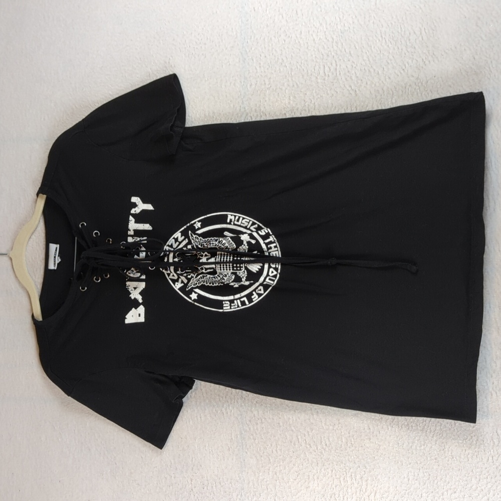 Noisy May Asos Women's Black Lace Up Music is the Soul of Life Shirt Size XS